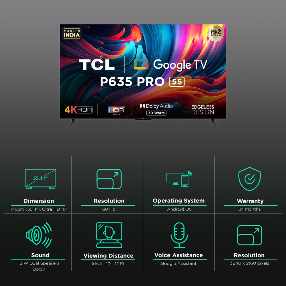 Buy TCL 55P635 Pro 140 cm (55 inch) 4K Ultra HD LED Google TV with ...